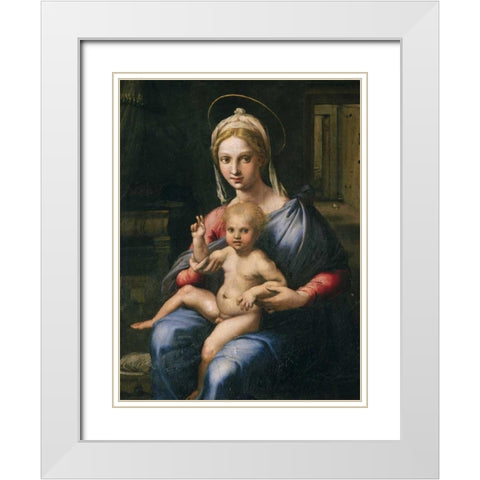 Vergine e Bambino White Modern Wood Framed Art Print with Double Matting by Giulio Romano
