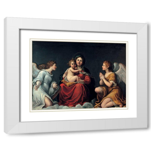 Madonna con Bambino ed angeli White Modern Wood Framed Art Print with Double Matting by Albani, Francesco