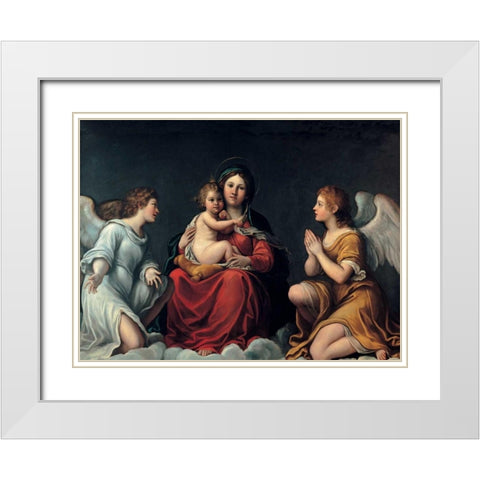 Madonna con Bambino ed angeli White Modern Wood Framed Art Print with Double Matting by Albani, Francesco
