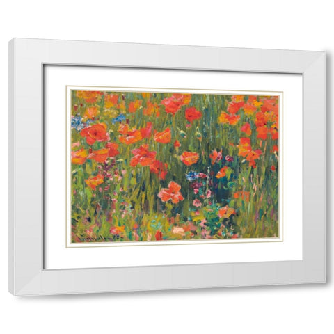 Poppies White Modern Wood Framed Art Print with Double Matting by Vonnoh, Robert William