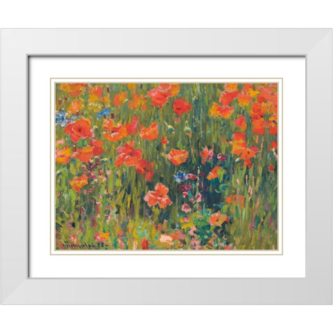 Poppies White Modern Wood Framed Art Print with Double Matting by Vonnoh, Robert William