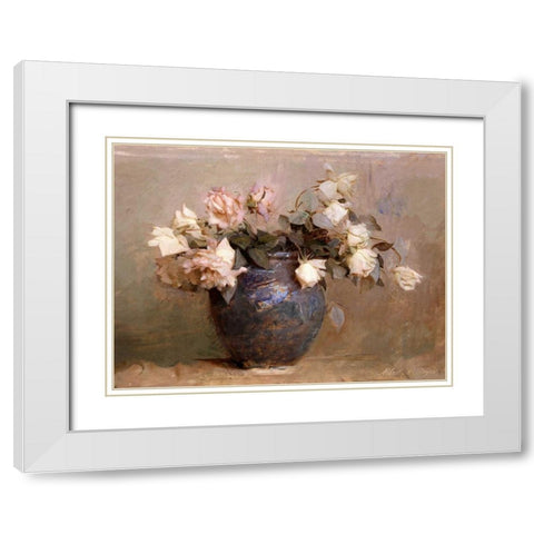 Roses White Modern Wood Framed Art Print with Double Matting by Thayer, Abbott Handerson