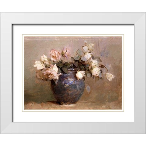 Roses White Modern Wood Framed Art Print with Double Matting by Thayer, Abbott Handerson
