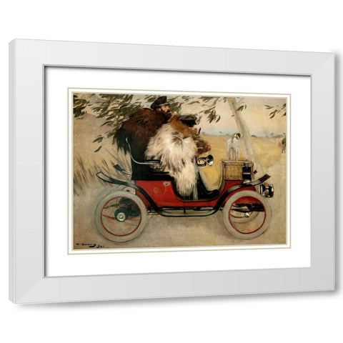 Ramon Casas and Pere Romeu in an Automobile White Modern Wood Framed Art Print with Double Matting by Casas, Ramon