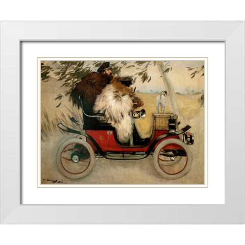Ramon Casas and Pere Romeu in an Automobile White Modern Wood Framed Art Print with Double Matting by Casas, Ramon
