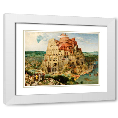 The Tower of Babel  White Modern Wood Framed Art Print with Double Matting by Bruegel the Elder, Pieter