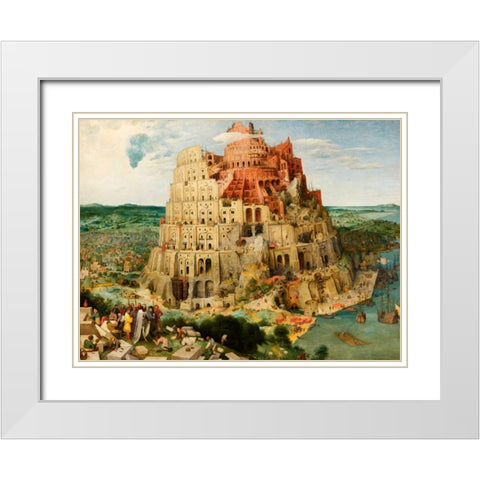 The Tower of Babel  White Modern Wood Framed Art Print with Double Matting by Bruegel the Elder, Pieter