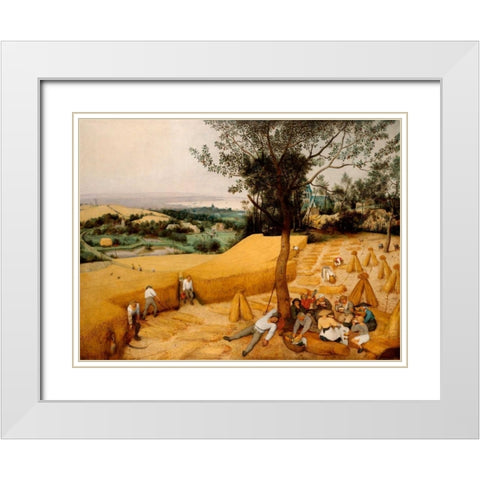 The Harvesters White Modern Wood Framed Art Print with Double Matting by Bruegel the Elder, Pieter