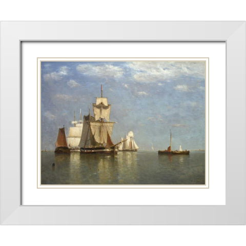 Ships lying off flushing White Modern Wood Framed Art Print with Double Matting by Clays, Paul Jean