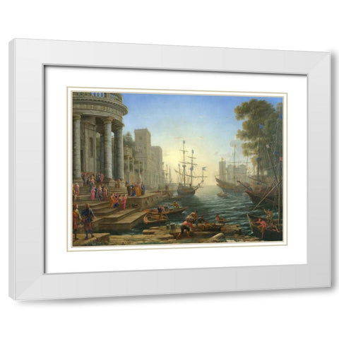 Seaport with the embarkation of Saint Ursula White Modern Wood Framed Art Print with Double Matting by Gellee, Claude