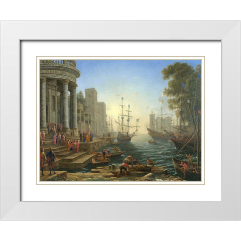 Seaport with the embarkation of Saint Ursula White Modern Wood Framed Art Print with Double Matting by Gellee, Claude