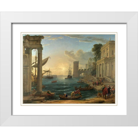 Seaport with the embarkation of the Queen of Sheba White Modern Wood Framed Art Print with Double Matting by Gellee, Claude