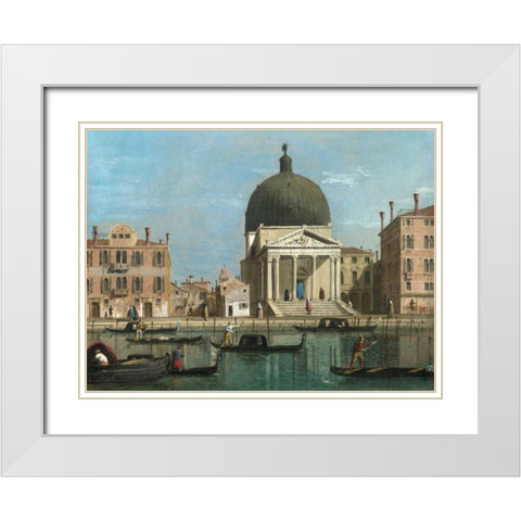 Venice White Modern Wood Framed Art Print with Double Matting by Follower of Canaletto