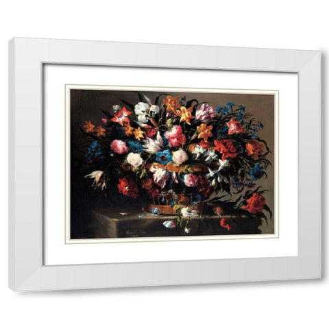 Small basket of Flowers White Modern Wood Framed Art Print with Double Matting by de Arellano, Juan