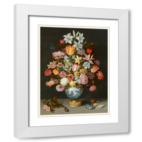 A still life of flowers in a Wan-Li Vase White Modern Wood Framed Art Print with Double Matting by Bosschaert the Elder, Ambrosius