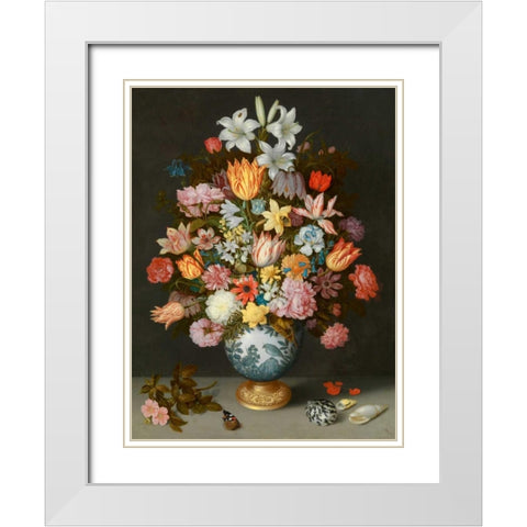 A still life of flowers in a Wan-Li Vase White Modern Wood Framed Art Print with Double Matting by Bosschaert the Elder, Ambrosius