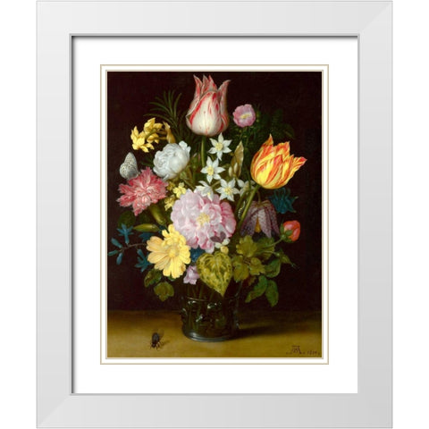 Flowers in a glass vase White Modern Wood Framed Art Print with Double Matting by Bosschaert the Elder, Ambrosius