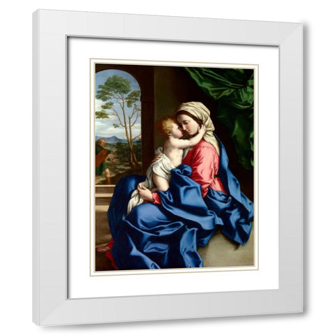 The Virgin and Child embracing White Modern Wood Framed Art Print with Double Matting by Sassoferrato