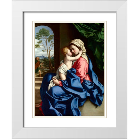 The Virgin and Child embracing White Modern Wood Framed Art Print with Double Matting by Sassoferrato