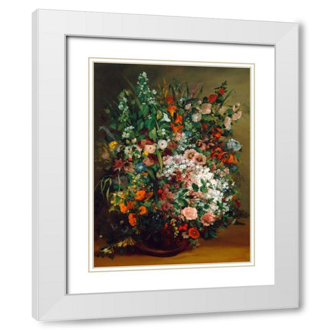 Bouquet of flowers in a vase White Modern Wood Framed Art Print with Double Matting by Courbet, Gustave