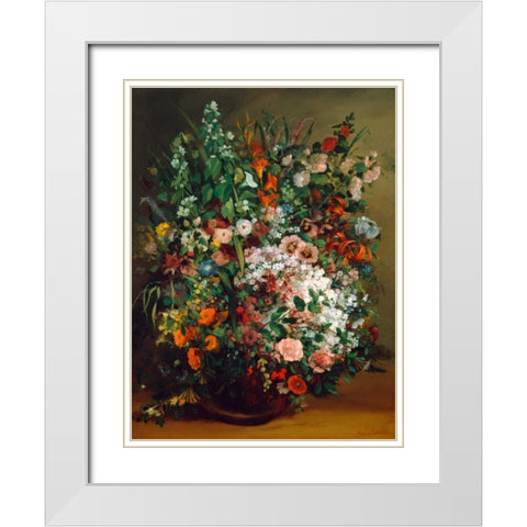 Bouquet of flowers in a vase White Modern Wood Framed Art Print with Double Matting by Courbet, Gustave