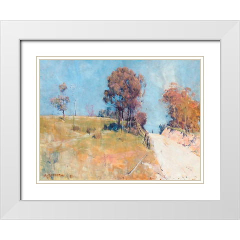 Sunlight (Cutting on a hot road) White Modern Wood Framed Art Print with Double Matting by Streeton, Arthur