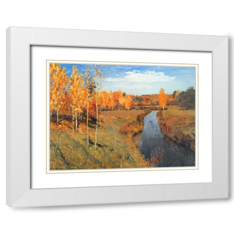 Golden Autumn White Modern Wood Framed Art Print with Double Matting by Levitan, Isaac