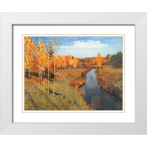 Golden Autumn White Modern Wood Framed Art Print with Double Matting by Levitan, Isaac