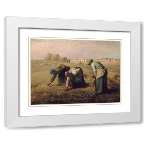 Gleaners White Modern Wood Framed Art Print with Double Matting by Millet, Jean-Francois
