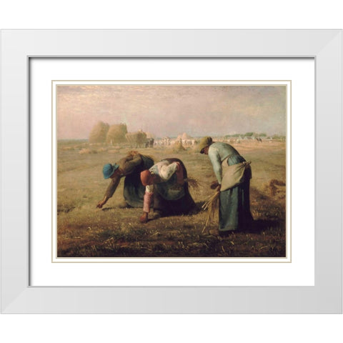 Gleaners White Modern Wood Framed Art Print with Double Matting by Millet, Jean-Francois
