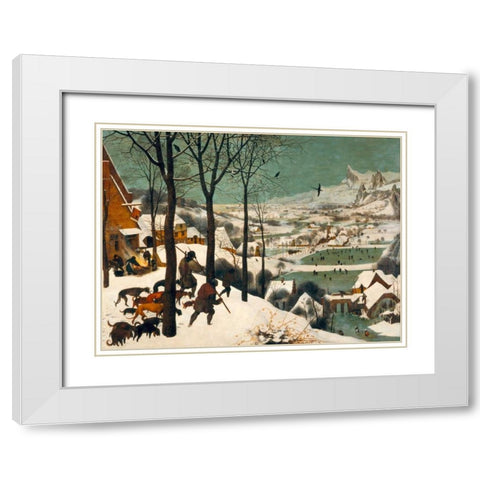 Hunters in the Snow (Winter) White Modern Wood Framed Art Print with Double Matting by Bruegel the Elder, Pieter
