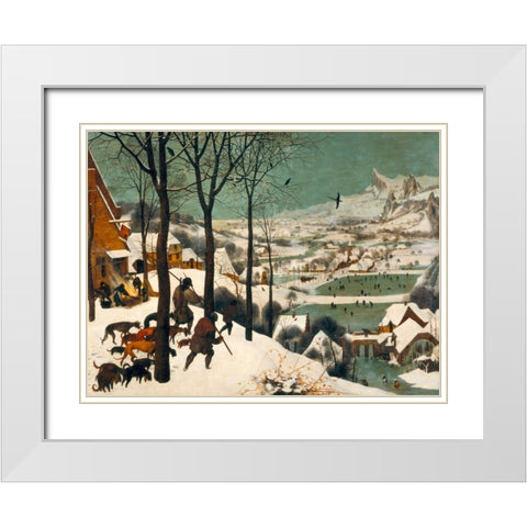 Hunters in the Snow (Winter) White Modern Wood Framed Art Print with Double Matting by Bruegel the Elder, Pieter