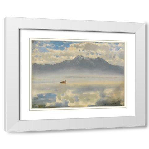 Chiemseespiegel White Modern Wood Framed Art Print with Double Matting by Wopfner, Joseph