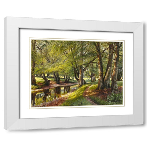 A summer day in the forest White Modern Wood Framed Art Print with Double Matting by Monsted, Peder Mork