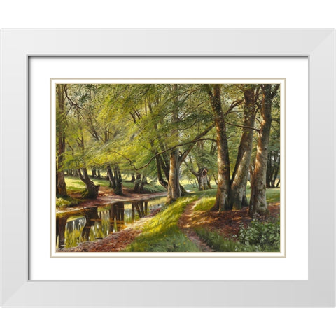 A summer day in the forest White Modern Wood Framed Art Print with Double Matting by Monsted, Peder Mork