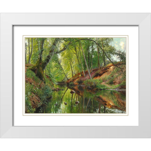 A stream in the forest White Modern Wood Framed Art Print with Double Matting by Monsted, Peder Mork