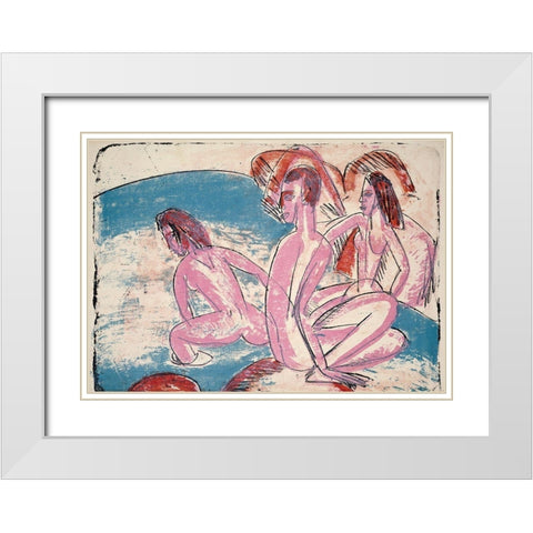 Three Bathers by Stones White Modern Wood Framed Art Print with Double Matting by Kirchner, Ernst Ludwig