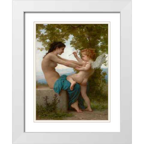 A Young Girl Defending Herself against Eros White Modern Wood Framed Art Print with Double Matting by Bouguereau, William-Adolphe