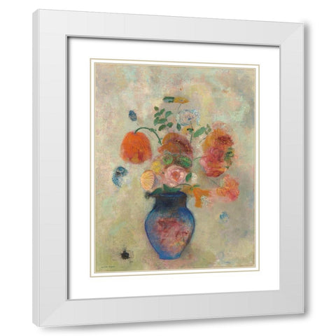 Large Vase with Flowers White Modern Wood Framed Art Print with Double Matting by Redon, Odilon