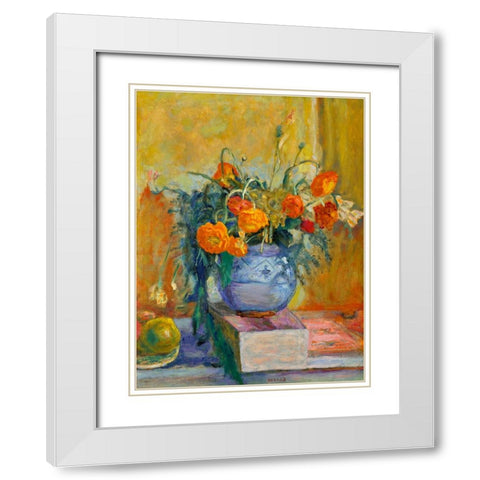 Renoncules au vase bleu White Modern Wood Framed Art Print with Double Matting by Bonnard, Pierre