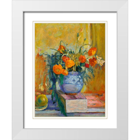 Renoncules au vase bleu White Modern Wood Framed Art Print with Double Matting by Bonnard, Pierre