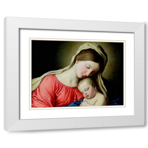Beata Vergine con Bambino White Modern Wood Framed Art Print with Double Matting by Sassoferrato