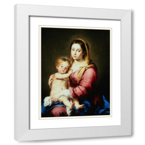 The Virgin and Child White Modern Wood Framed Art Print with Double Matting by Murillo, Bartolome Esteban