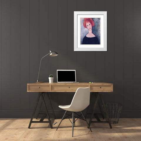 Red Head White Modern Wood Framed Art Print with Double Matting by Modigliani, Amedeo
