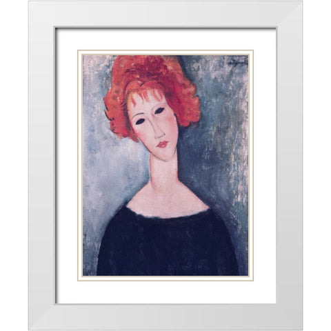 Red Head White Modern Wood Framed Art Print with Double Matting by Modigliani, Amedeo