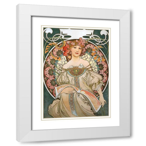 Reverie White Modern Wood Framed Art Print with Double Matting by Mucha, Alphonse