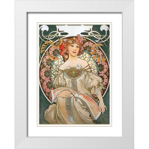 Reverie White Modern Wood Framed Art Print with Double Matting by Mucha, Alphonse