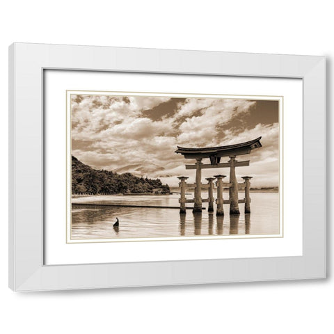 Itsukushima Shrine-Hiroshima-Japan (BW) White Modern Wood Framed Art Print with Double Matting by Pangea Images