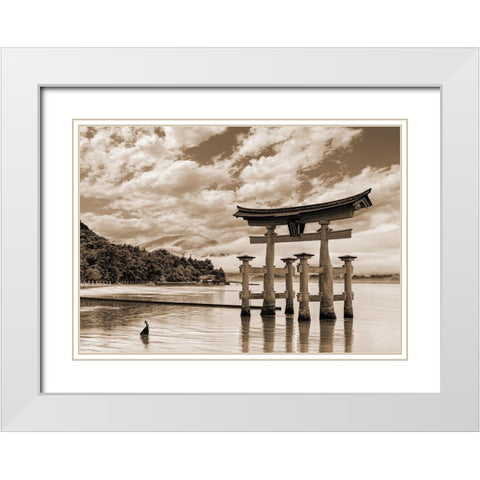 Itsukushima Shrine-Hiroshima-Japan (BW) White Modern Wood Framed Art Print with Double Matting by Pangea Images