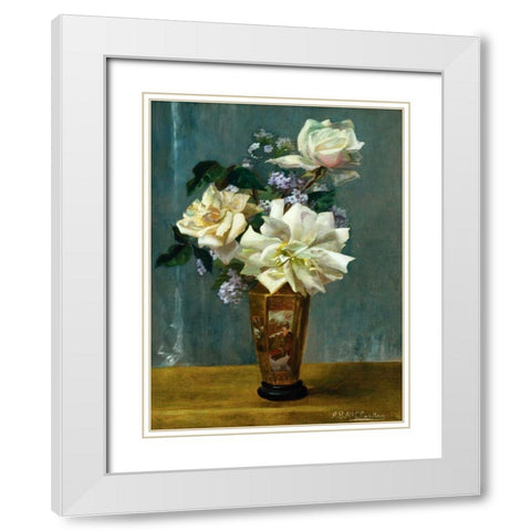 Still Life of Roses in an Oriental Vase White Modern Wood Framed Art Print with Double Matting by Binford McCloskey, Alberta